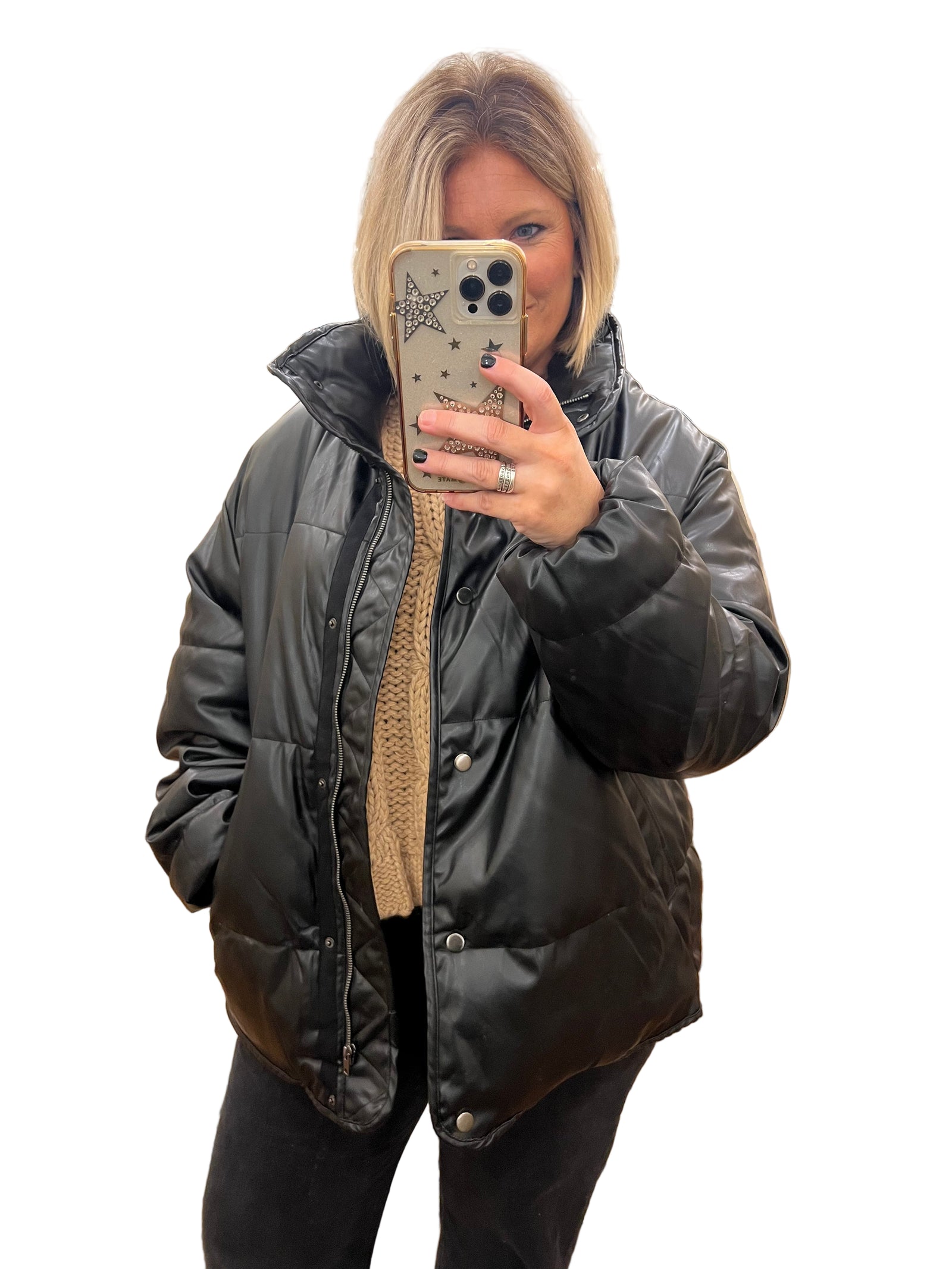 Herre Puffer Jakke Læder Sort 0