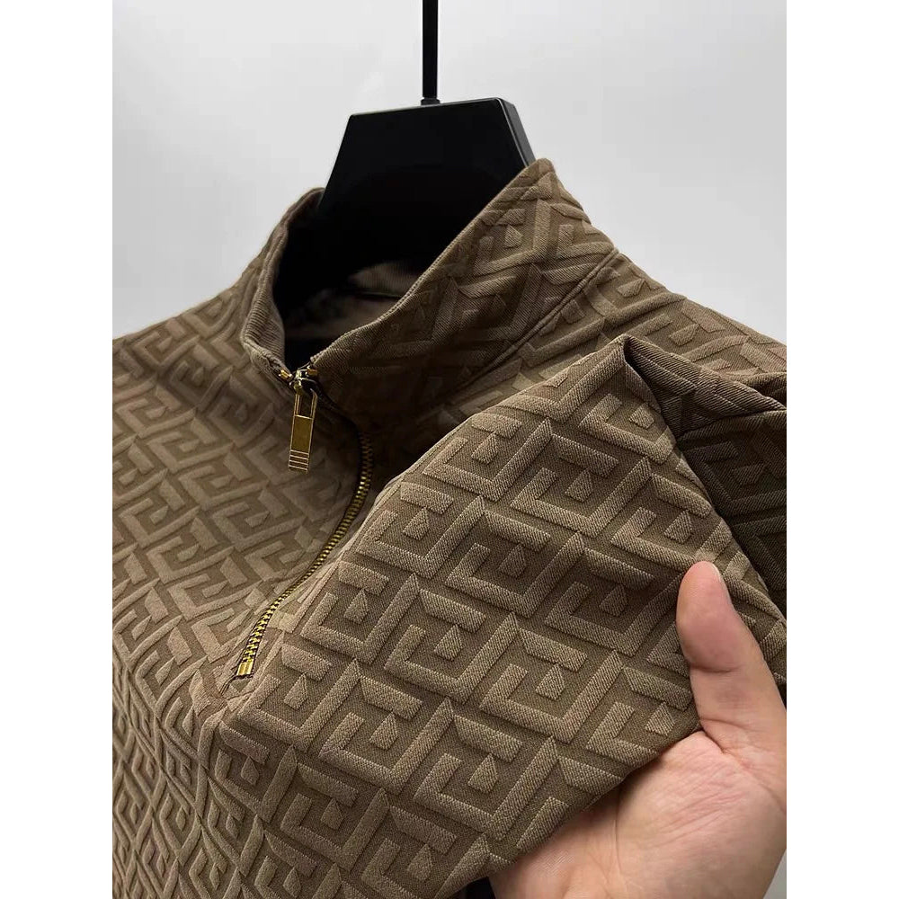 Herre Pullover Med Mock Hals Og Geometriske Mønstre 0