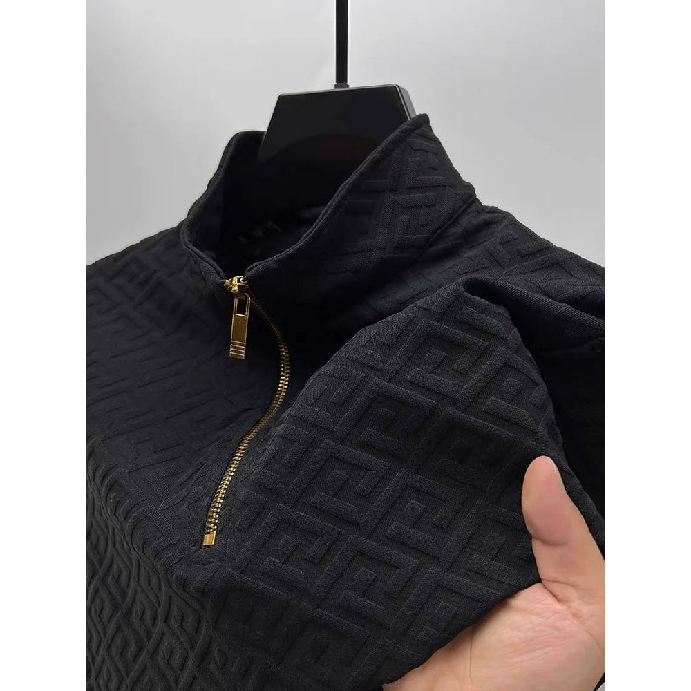 Herre Pullover Med Mock Hals Og Geometriske Mønstre 1