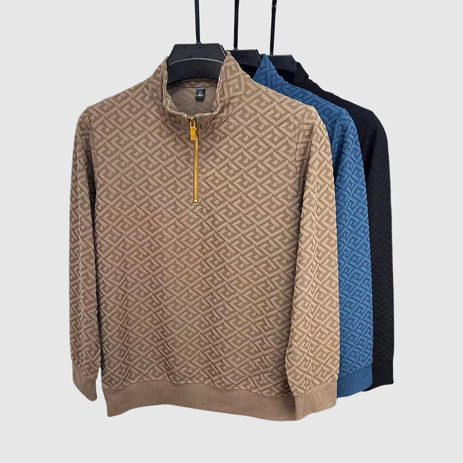 Herre Pullover Med Mock Hals Og Geometriske Mønstre 3