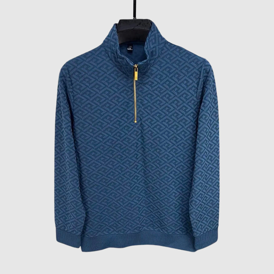 Herre Pullover Med Mock Hals Og Geometriske Mønstre 5