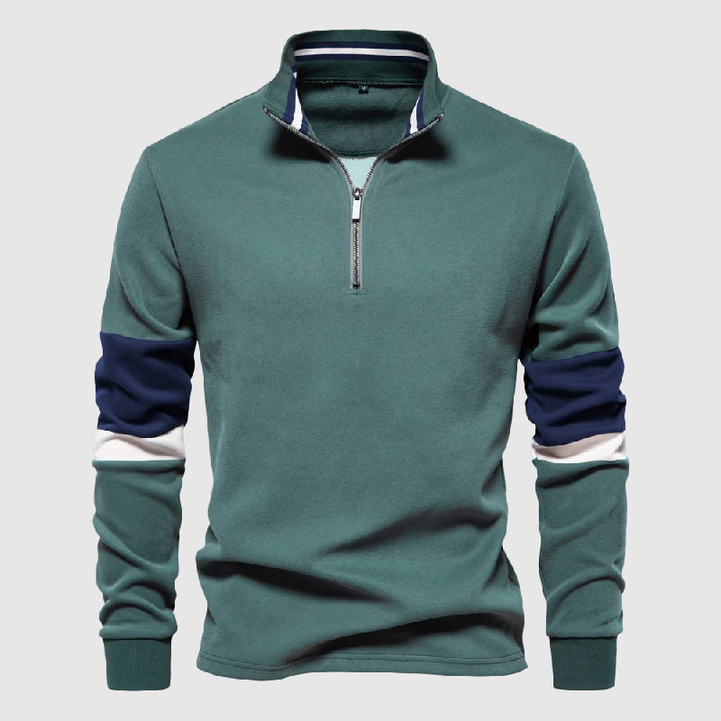 Herre Pullover Patchwork Design med Høj Krave og Kvarte Lynlås 2