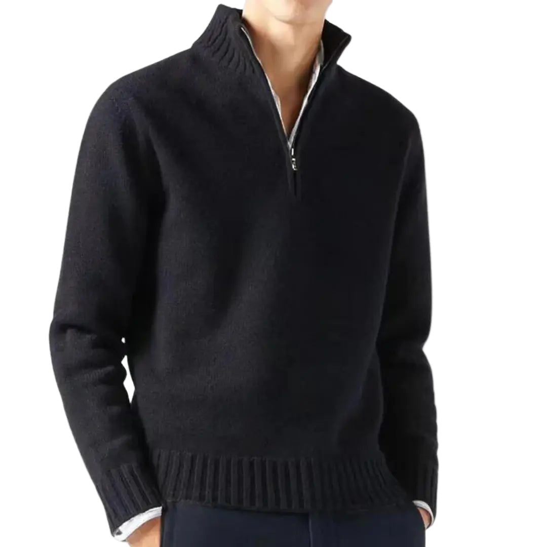 Herre Pullover Sweater med Halv-Zip Design og Praktisk Brystlomme 0
