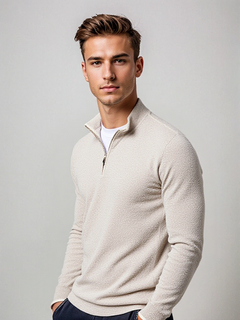 Herre Pullover V-Hals Kvart-Zip Blødt Strik 0
