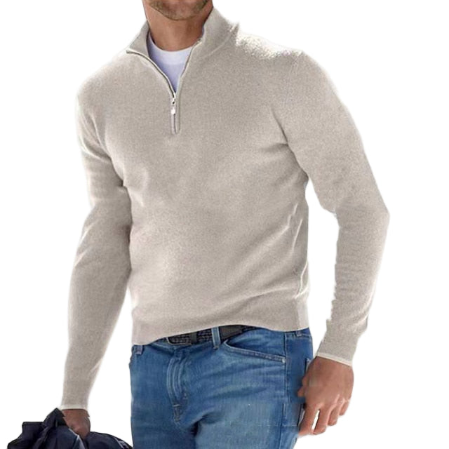 Herre Pullover V-Hals Kvart-Zip Blødt Strik 1