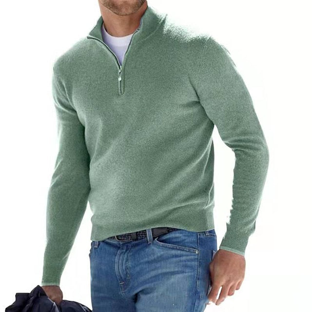 Herre Pullover V-Hals Kvart-Zip Blødt Strik 5
