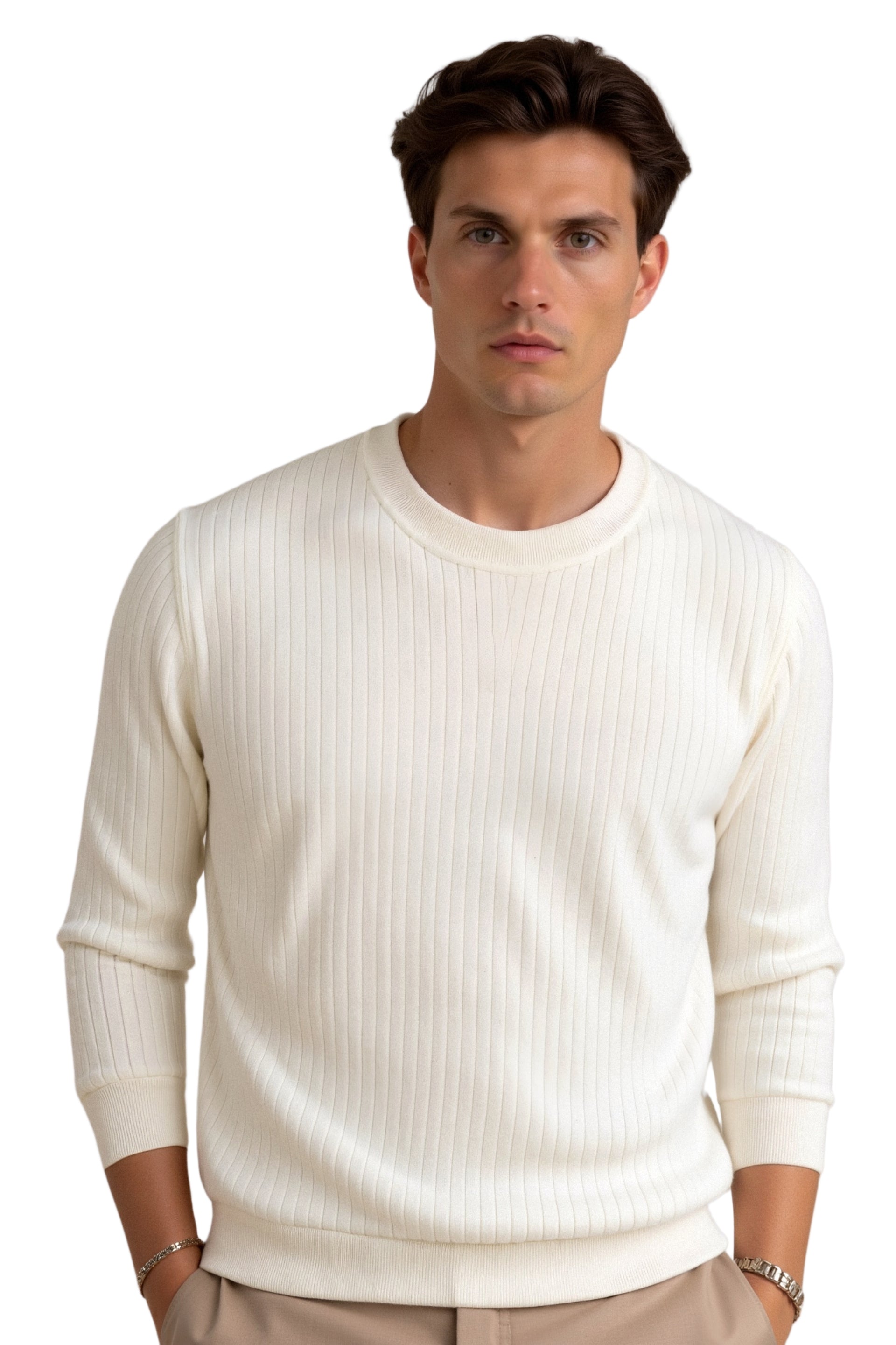 Herre Ribbet Strikket Sweater 1
