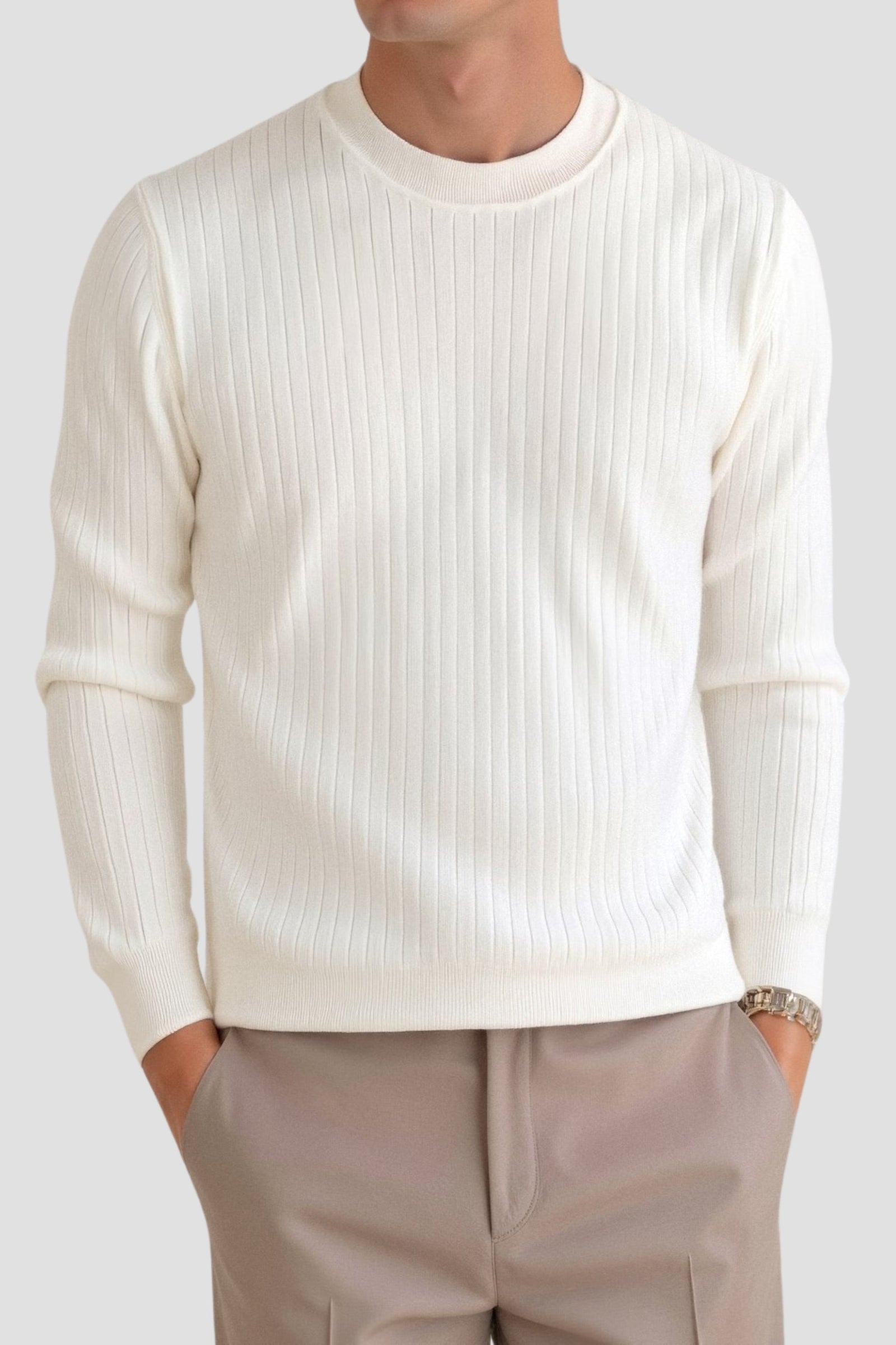 Herre Ribbet Strikket Sweater 4