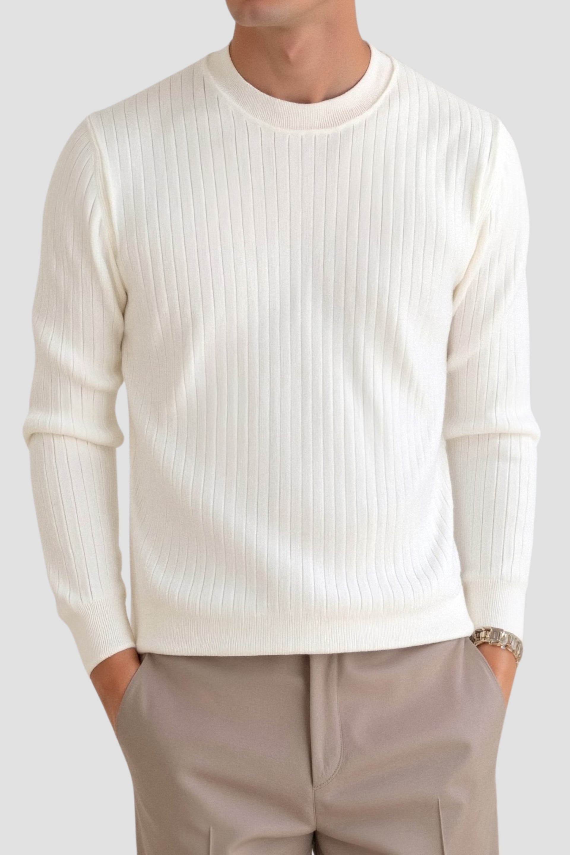 Herre Ribbet Strikket Sweater 4