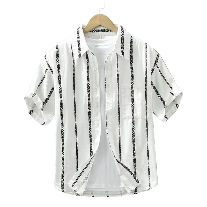 Herre Skjorte Kortærmet Stribet Casual med Turn-Down Krave 0