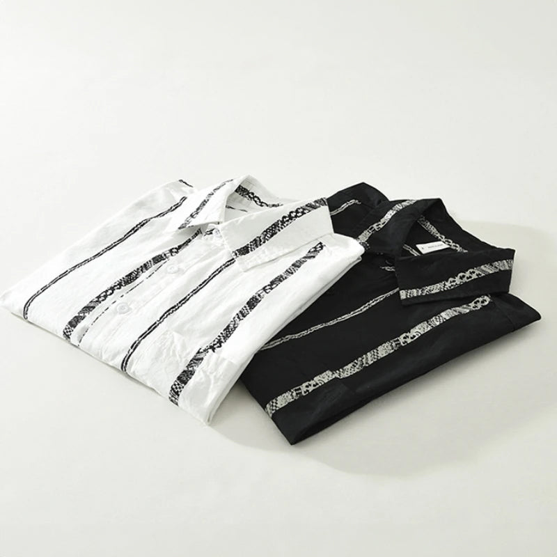 Herre Skjorte Kortærmet Stribet Casual med Turn-Down Krave 3