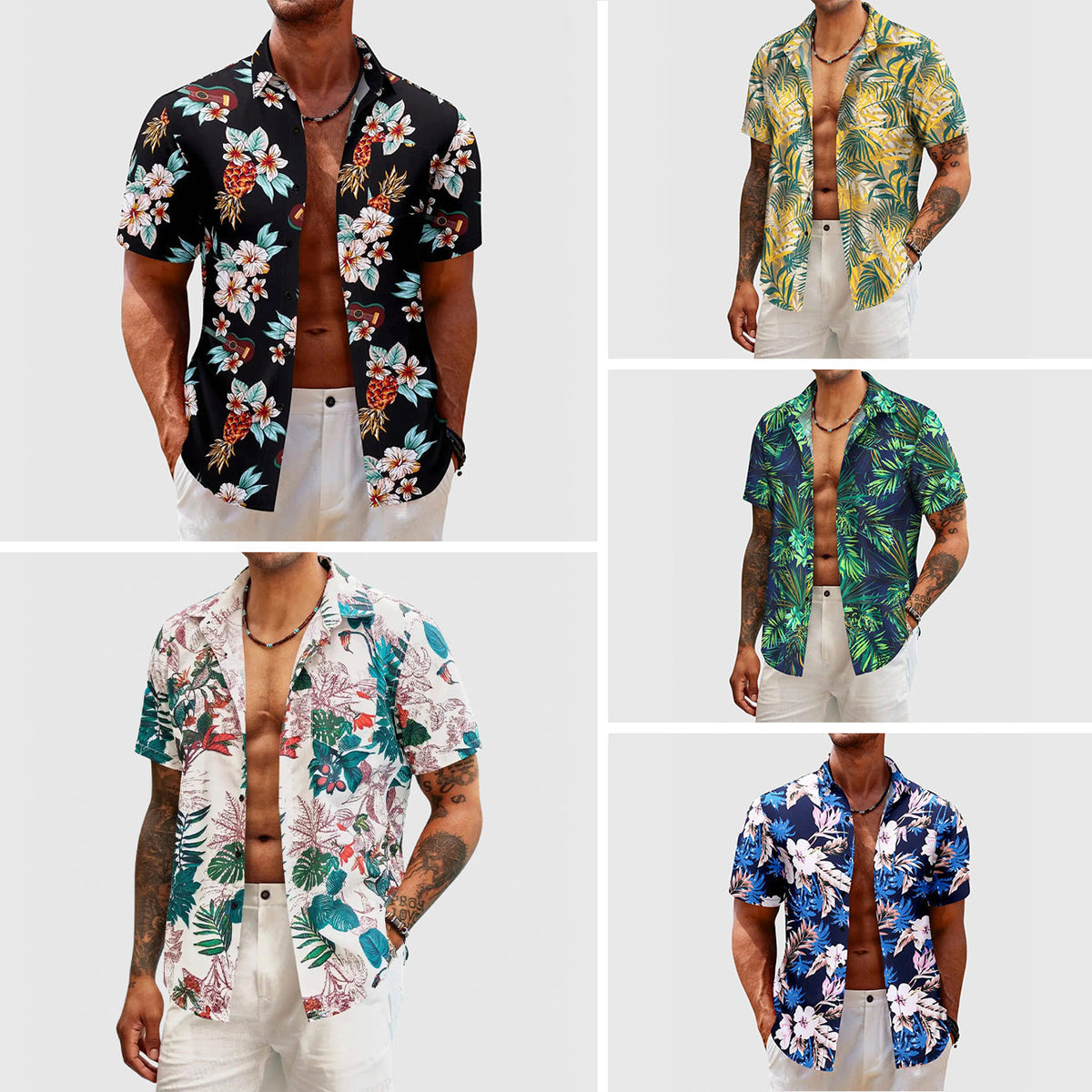 Herre Skjorte med Tropisk Blomsterprint 5