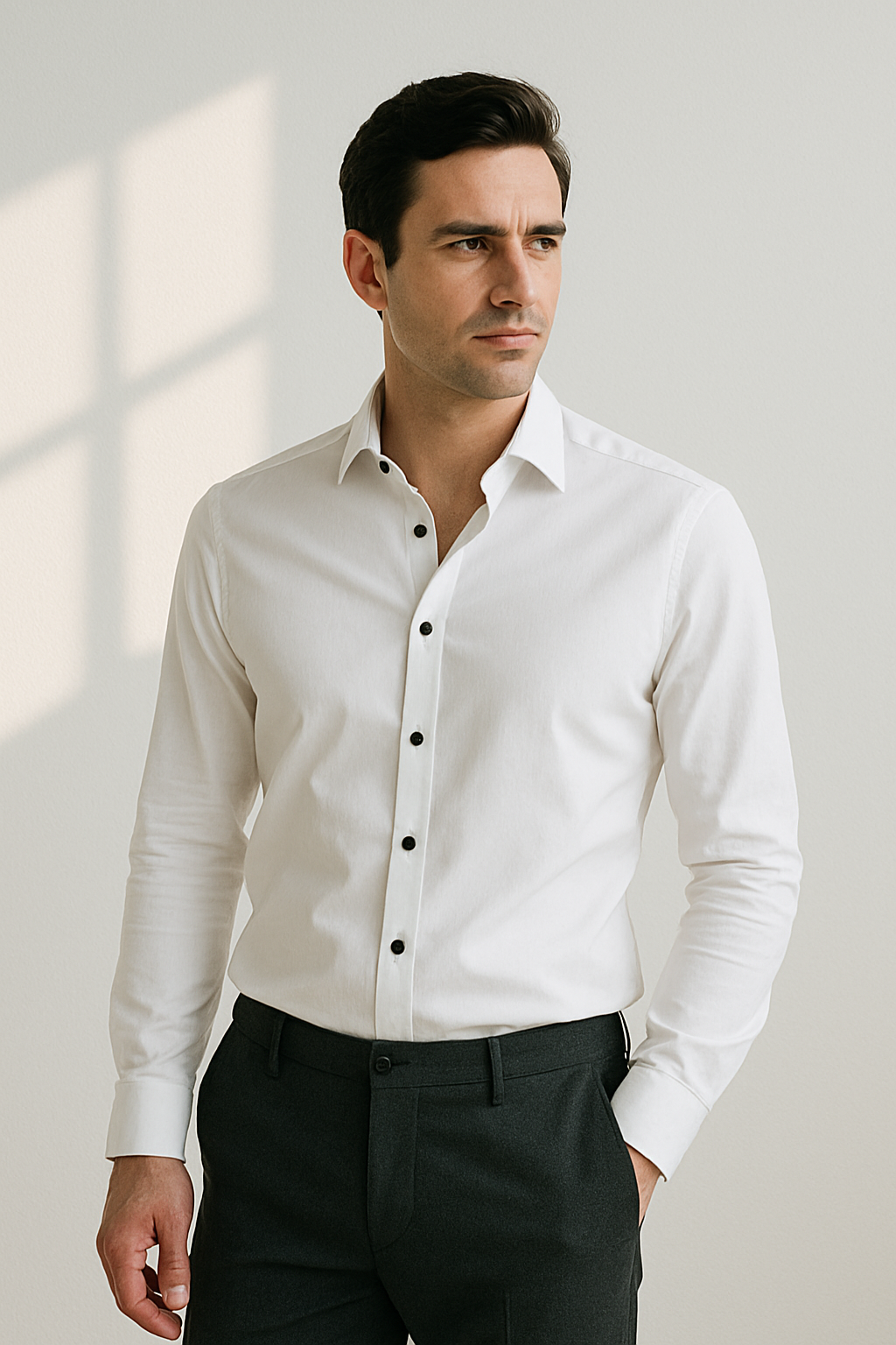 Herre Skjorter Smart Casual Slim Fit Stretchbart Åndbart Stof 0