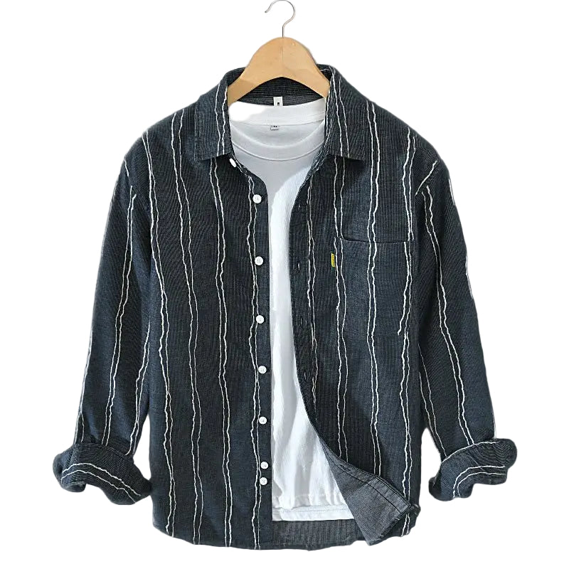 Herre Skjorter Stribet Stilmæssig Pasform 0