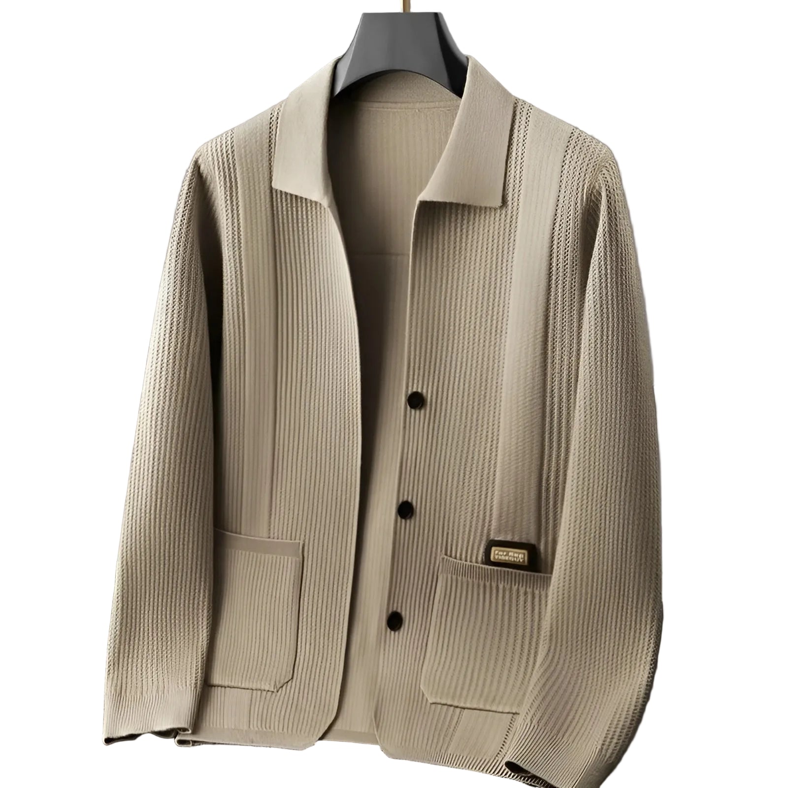 Herre Strikket Jakke Med Turn-Down Krave 0