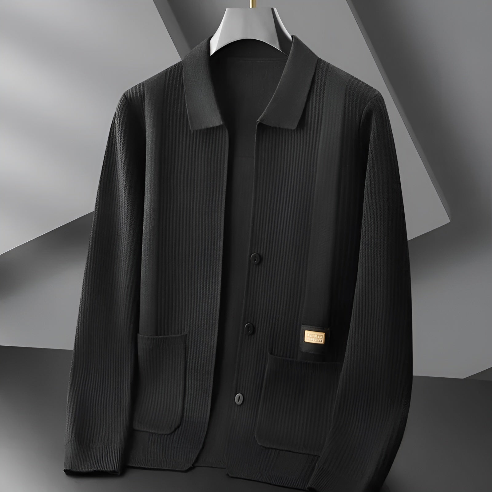 Herre Strikket Jakke Med Turn-Down Krave 1
