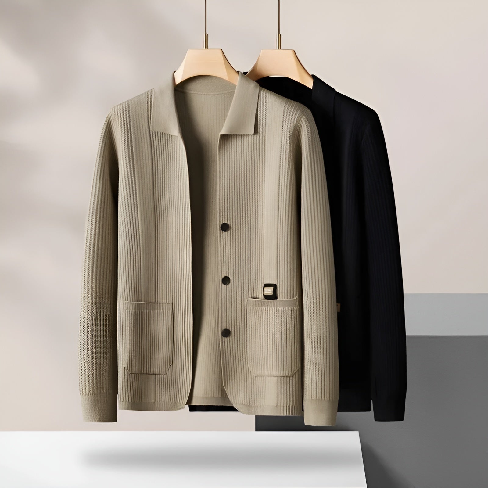 Herre Strikket Jakke Med Turn-Down Krave 2