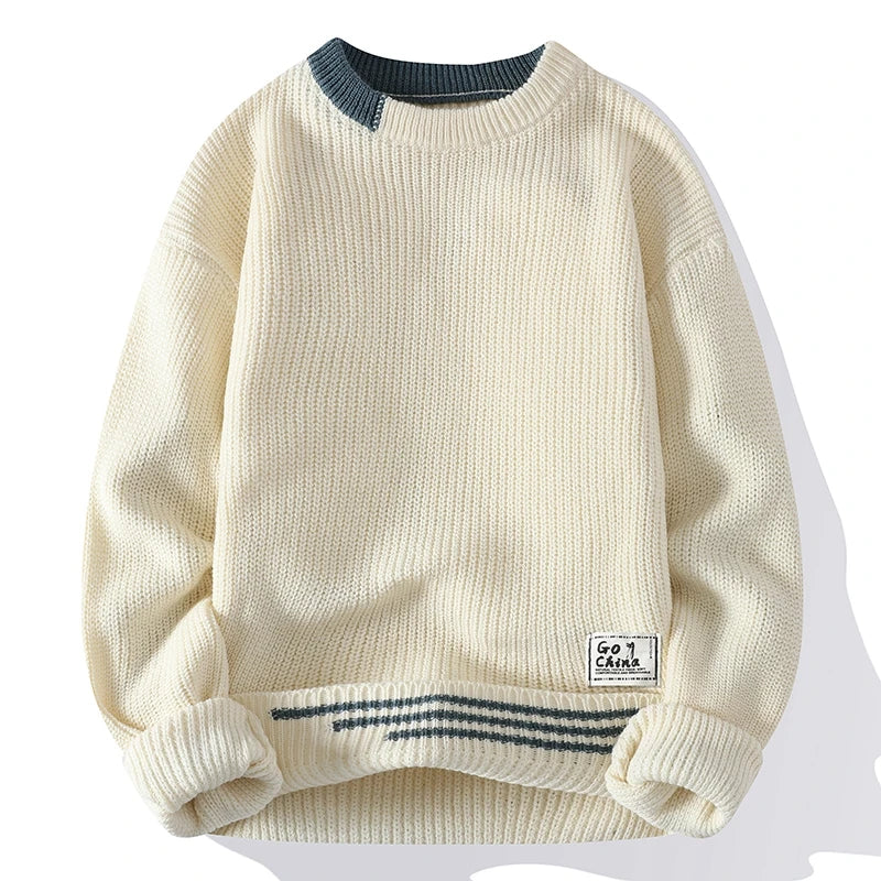 Herre Strikket Sweater med Farveblok Design 0