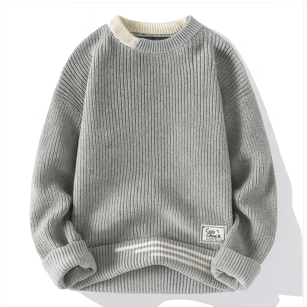 Herre Strikket Sweater med Farveblok Design 1