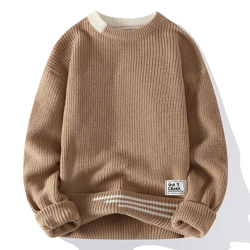 Herre Strikket Sweater med Farveblok Design 2