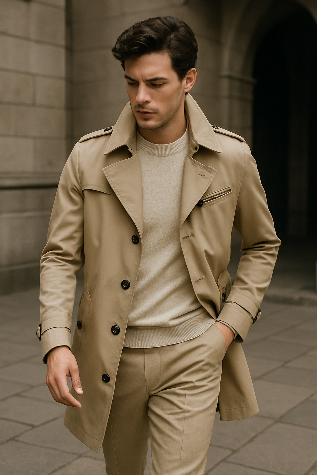 Herre Trenchcoat Struktureret Design Blødt Blandingsmateriale 1