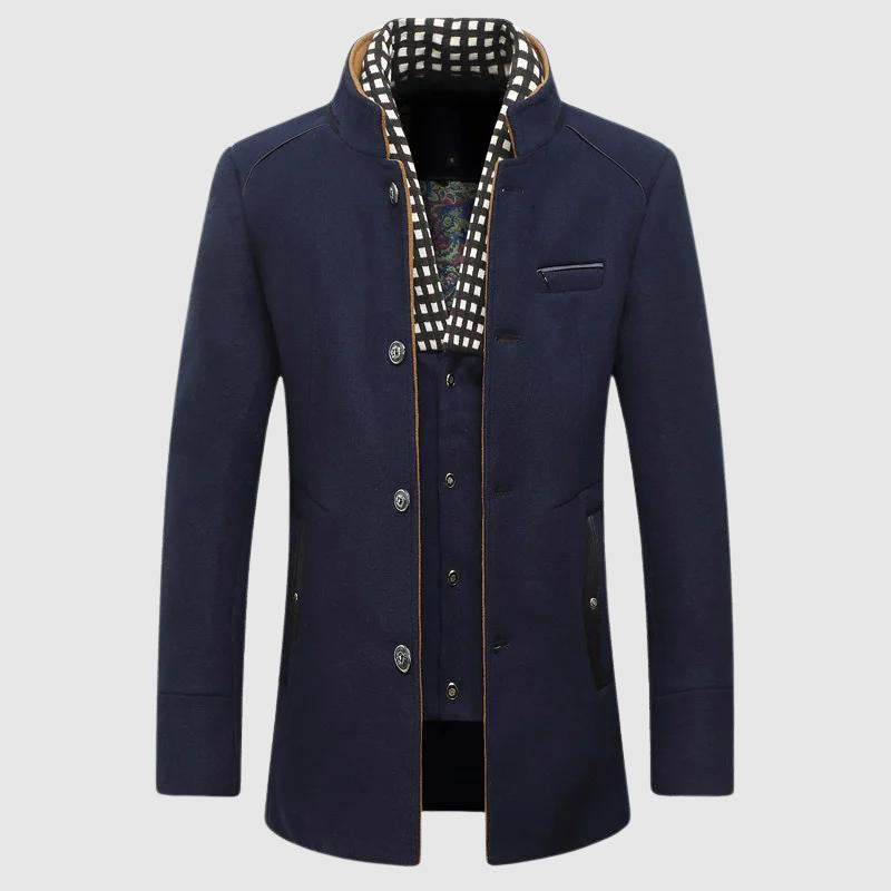 Herre Uldfrakke med Ternede Detaljer 1