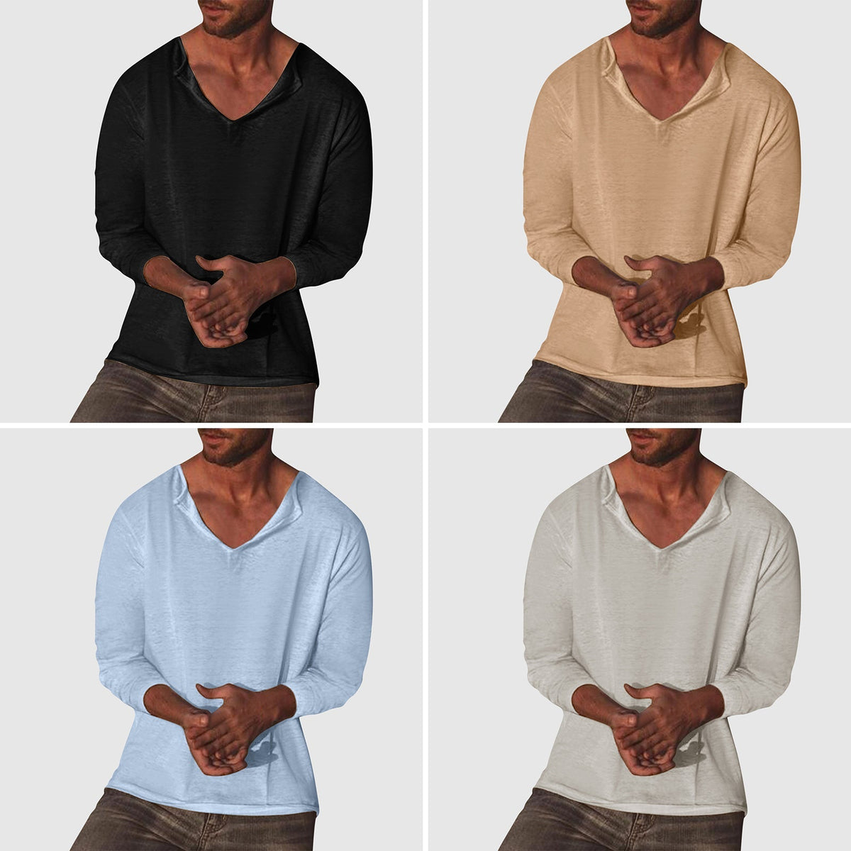 Herre V-hals Skjorte Løs Pasform 4