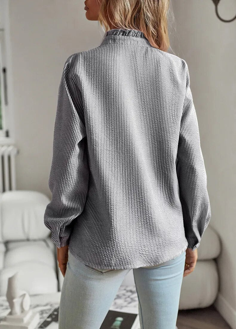 Kvinders Elegant Bluse Lange Ærmer 100% Bomuld-5