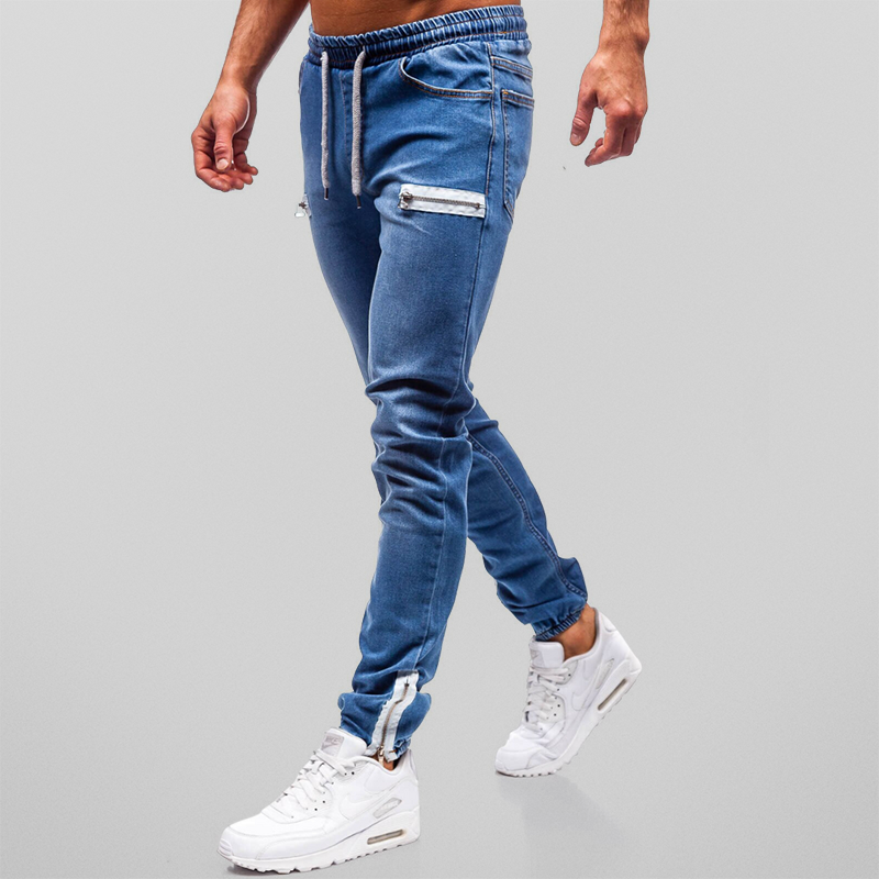 Herre Joggingbukser Denim med Lynlås Detaljer og Behagelig Pasform