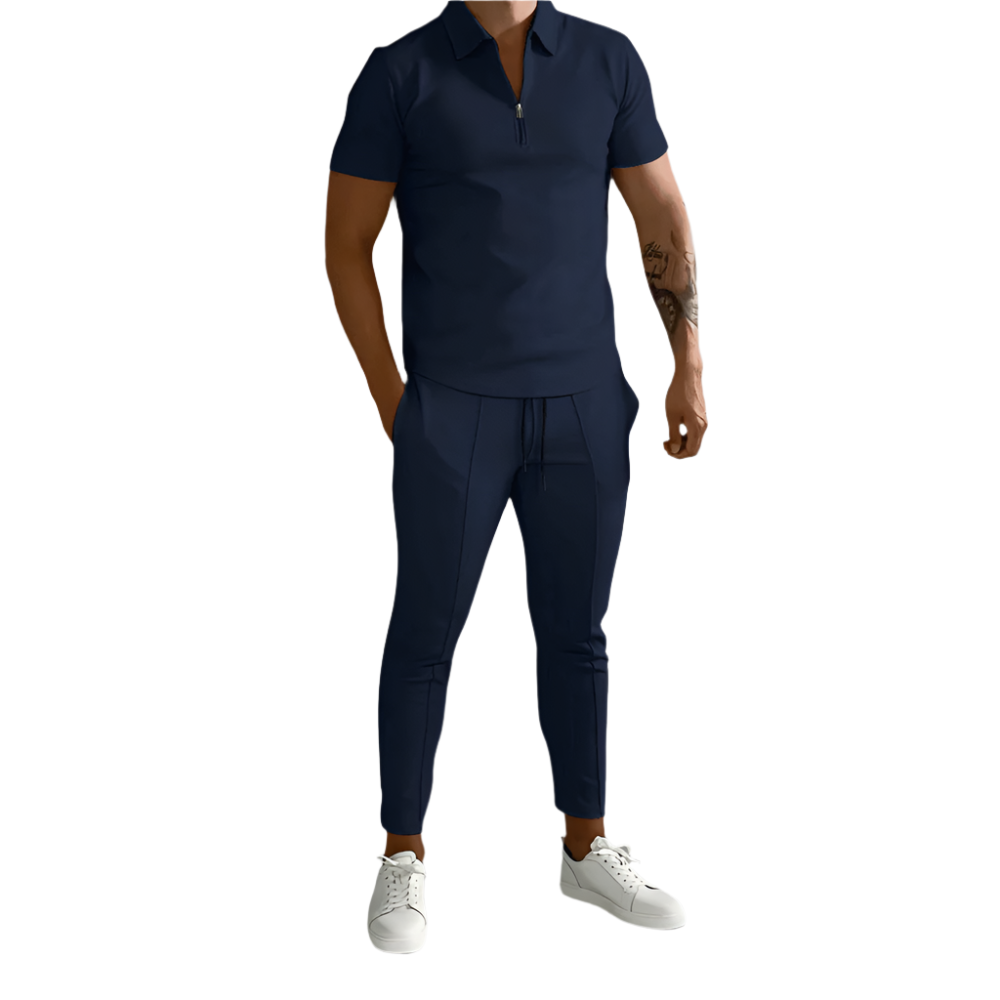 Herre Joggingpak Sporty Stil Halv Zipper Blødt Åndbart Stof-1