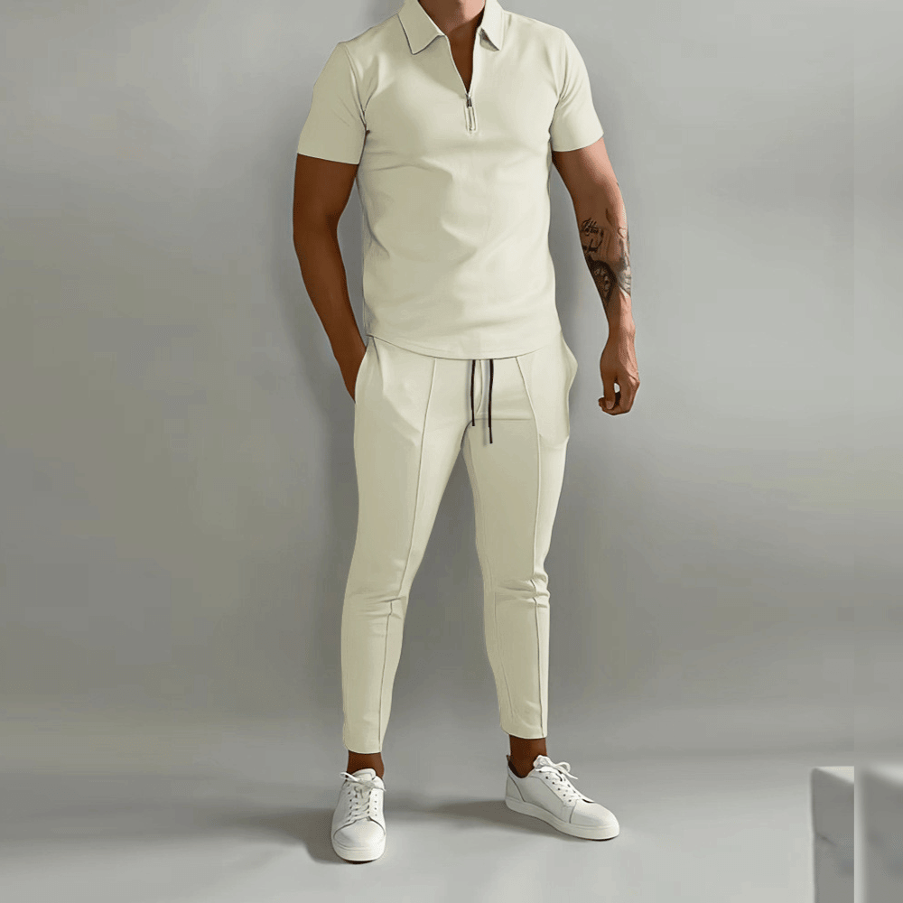 Herre Joggingpak Sporty Stil Halv Zipper Blødt Åndbart Stof-3