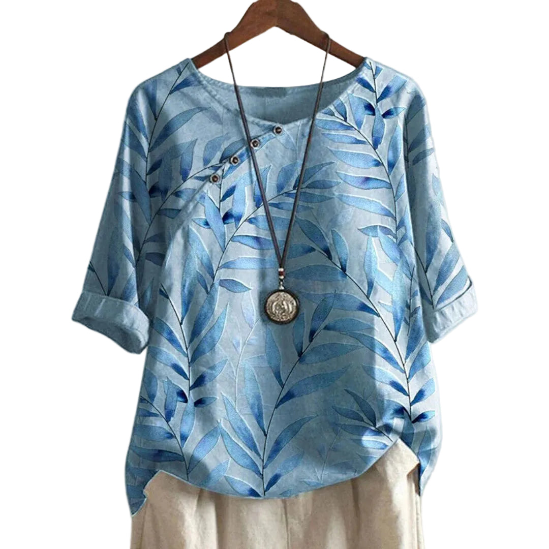 Kvinders Afslappet Bluse med Bladtryk 0