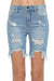 Kvinders Bermuda Shorts med Ujævnt Kant i Lys Denim 3