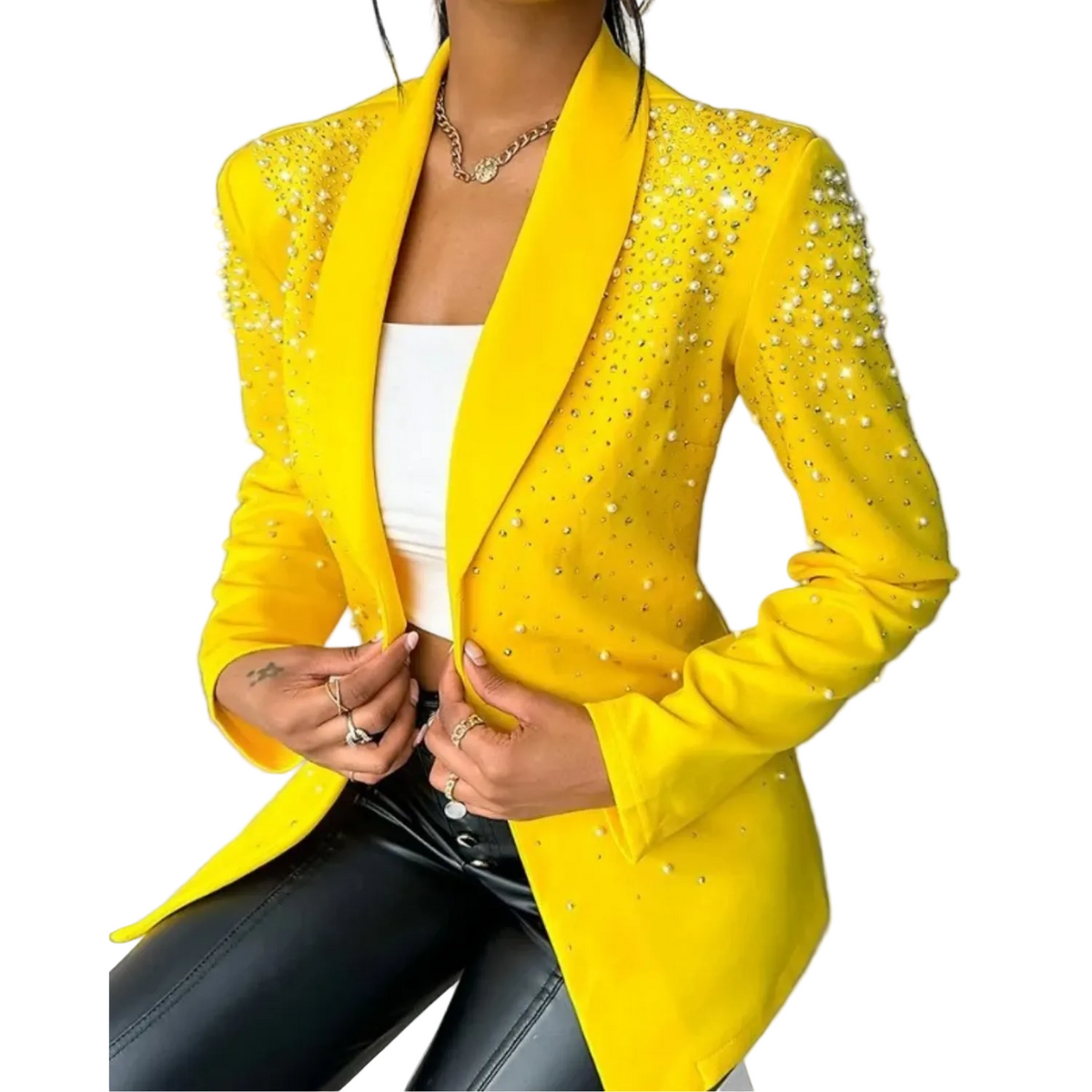 Kvinders Blazer Med Perledetaljer Elegant 0