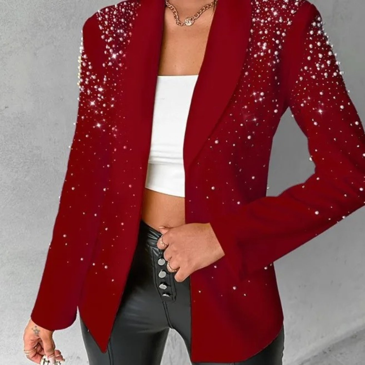 Kvinders Blazer Med Perledetaljer Elegant 2