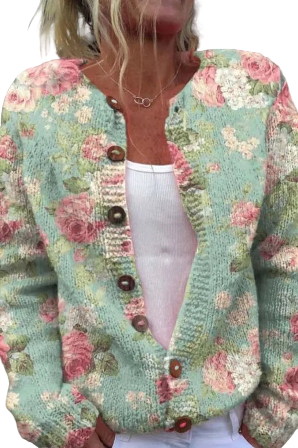 Kvinders Blomstercardigan med Knapper 0