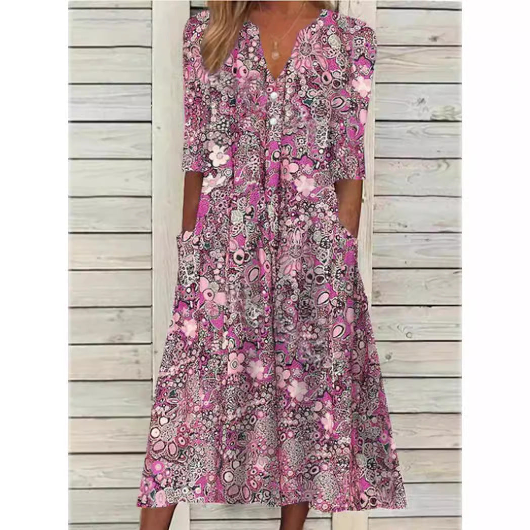 Kvinders Blomsterkjole Moderne Letstof 3