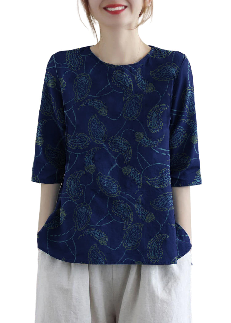Kvinders Bluse O-Hals med Broderi og Halværmet Design 4