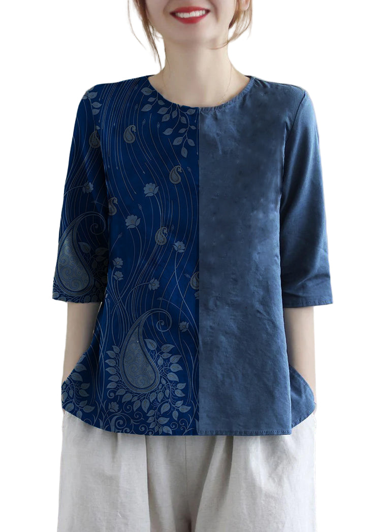 Kvinders Bluse O-Hals med Broderi og Halværmet Design 5