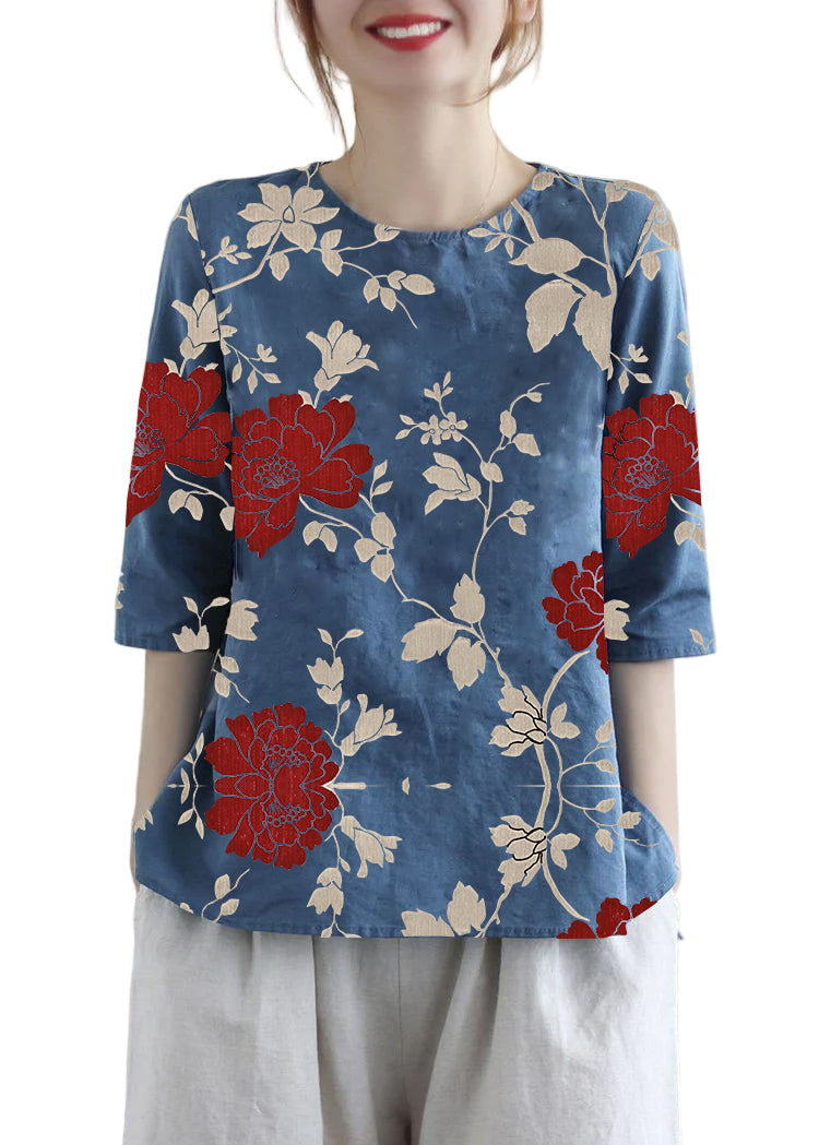 Kvinders Bluse O-Hals med Broderi og Halværmet Design 8
