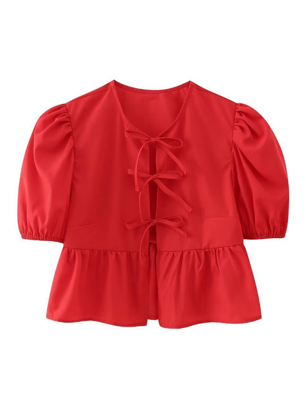 Kvinders Bluse Puff Sleeve Spaghetti Stropper Polyester 0