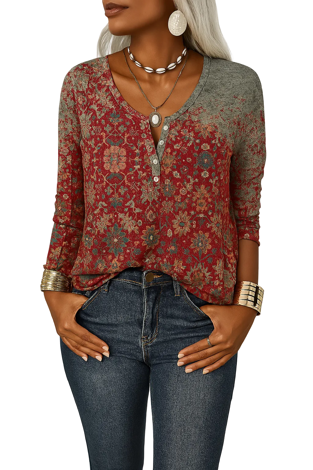 Kvinders Boho Bluse med Blomsterdesign 0