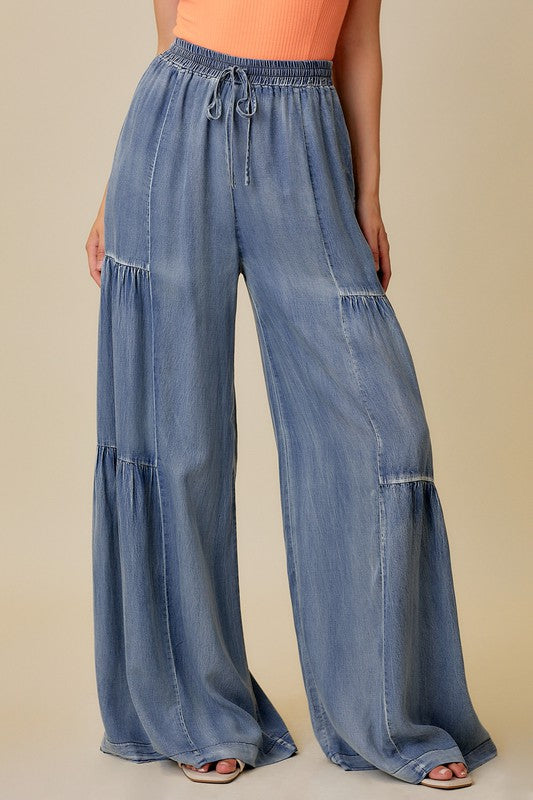 Kvinders Bred Bukser Med Rynker Vasket Denim 1