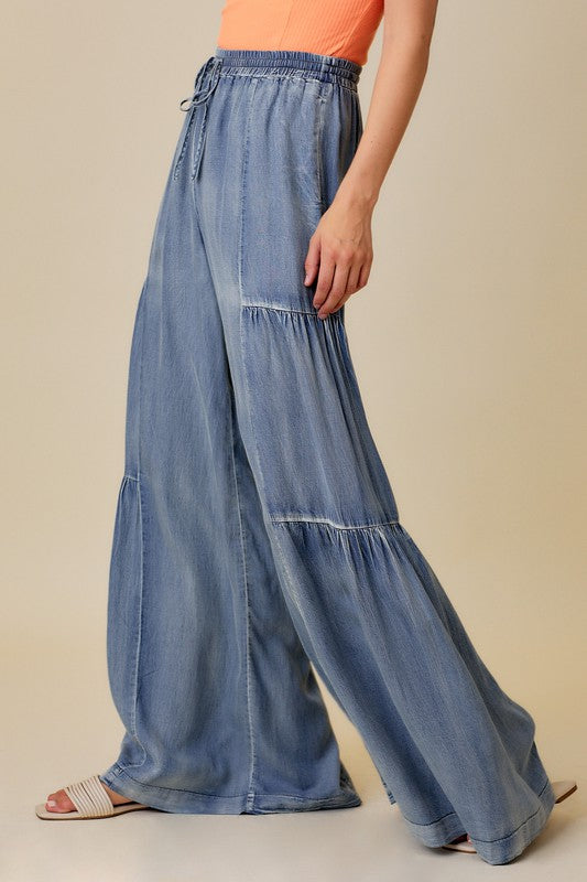 Kvinders Bred Bukser Med Rynker Vasket Denim 2