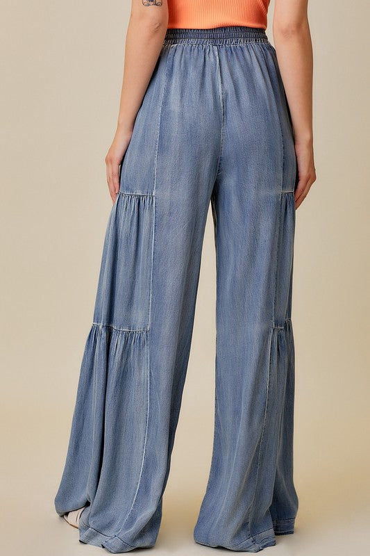 Kvinders Bred Bukser Med Rynker Vasket Denim 3