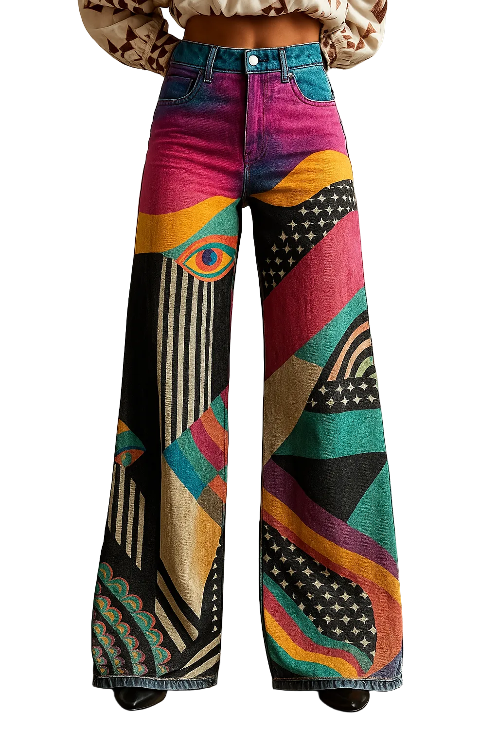 Kvinders Bredbenede Bukser Grafisk Stil 0