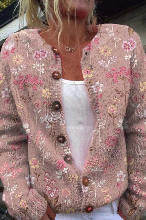 Kvinders Cardigan Farverigt Blomstermønster med Lange Ærmer 1