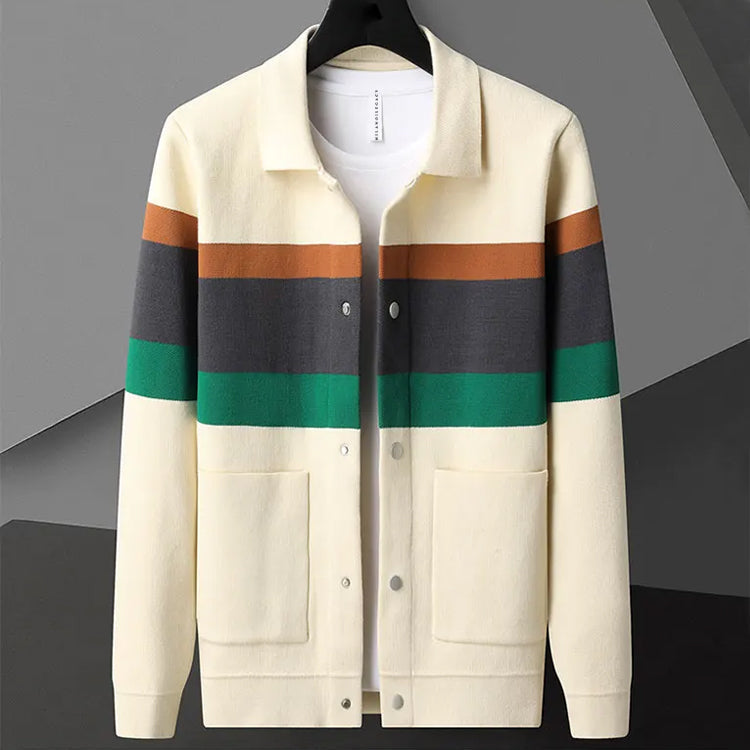 Kvinders Cardigan Med Polokrave Og Stribedekoration 0