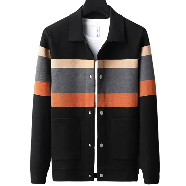 Kvinders Cardigan Med Polokrave Og Stribedekoration 1