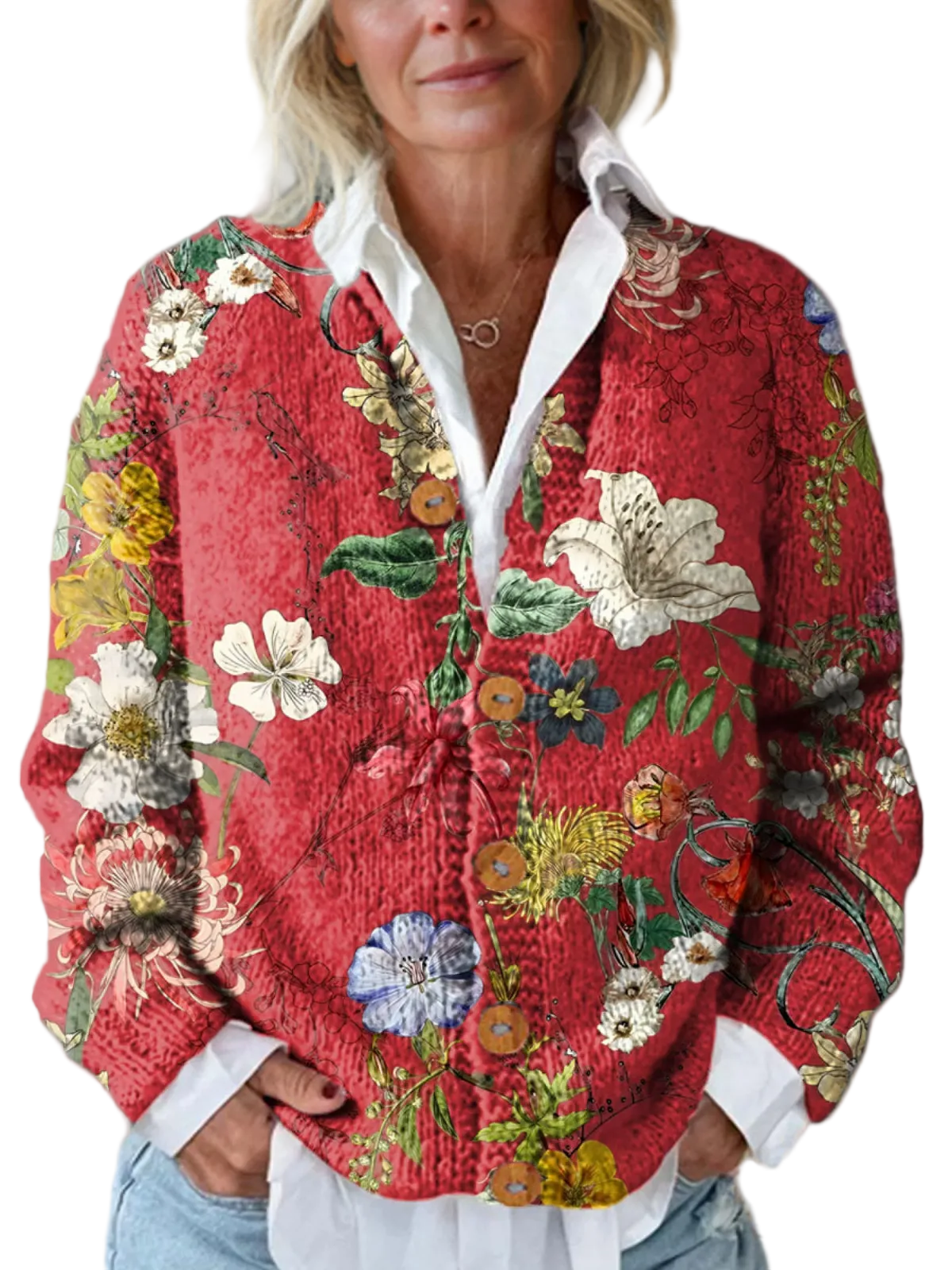 Kvinders Cardigan med Blomsterprint 0